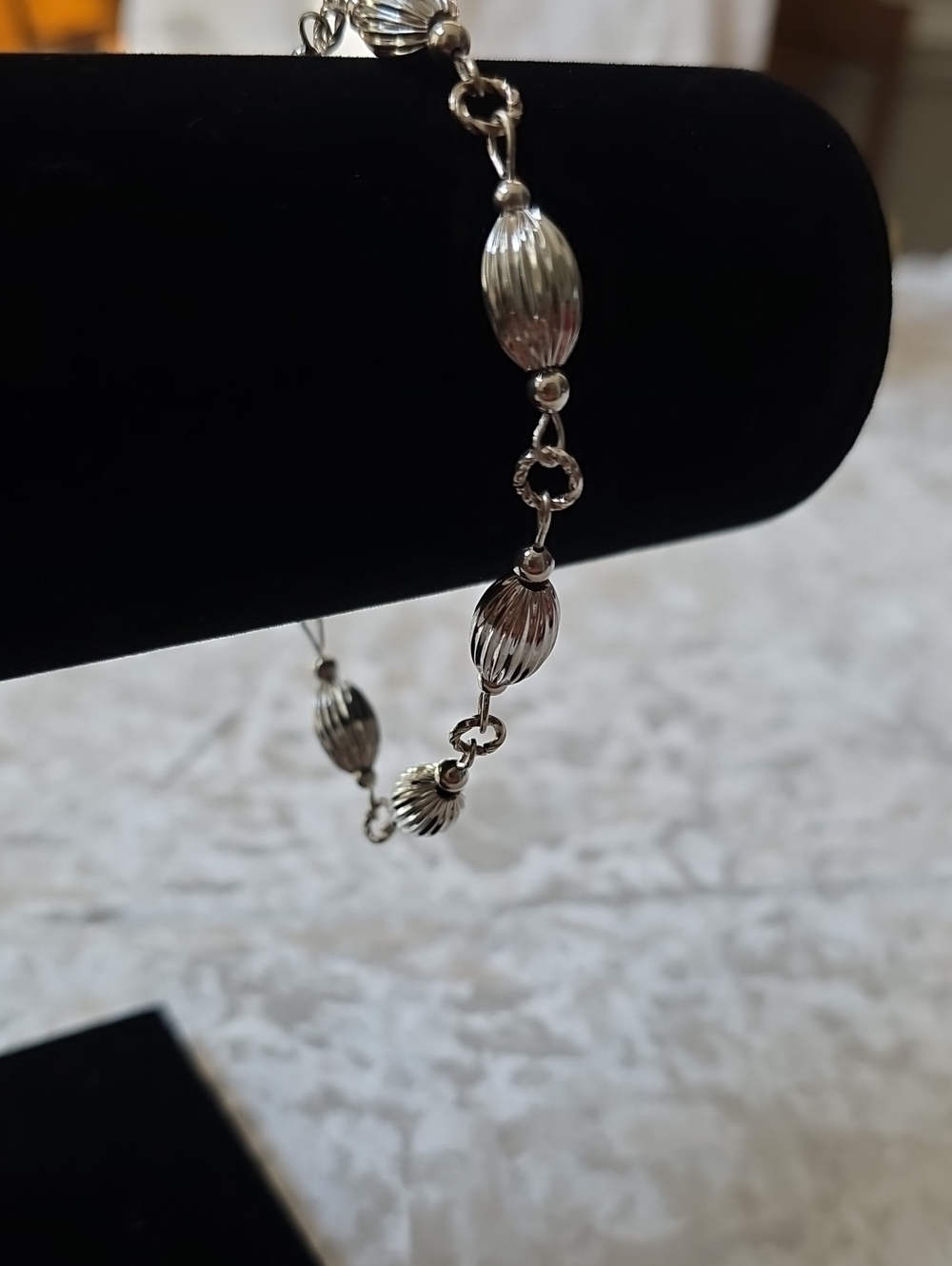 Sterling Silver 925 Ribbed Bead Fluted Bead Bracelet Size 9